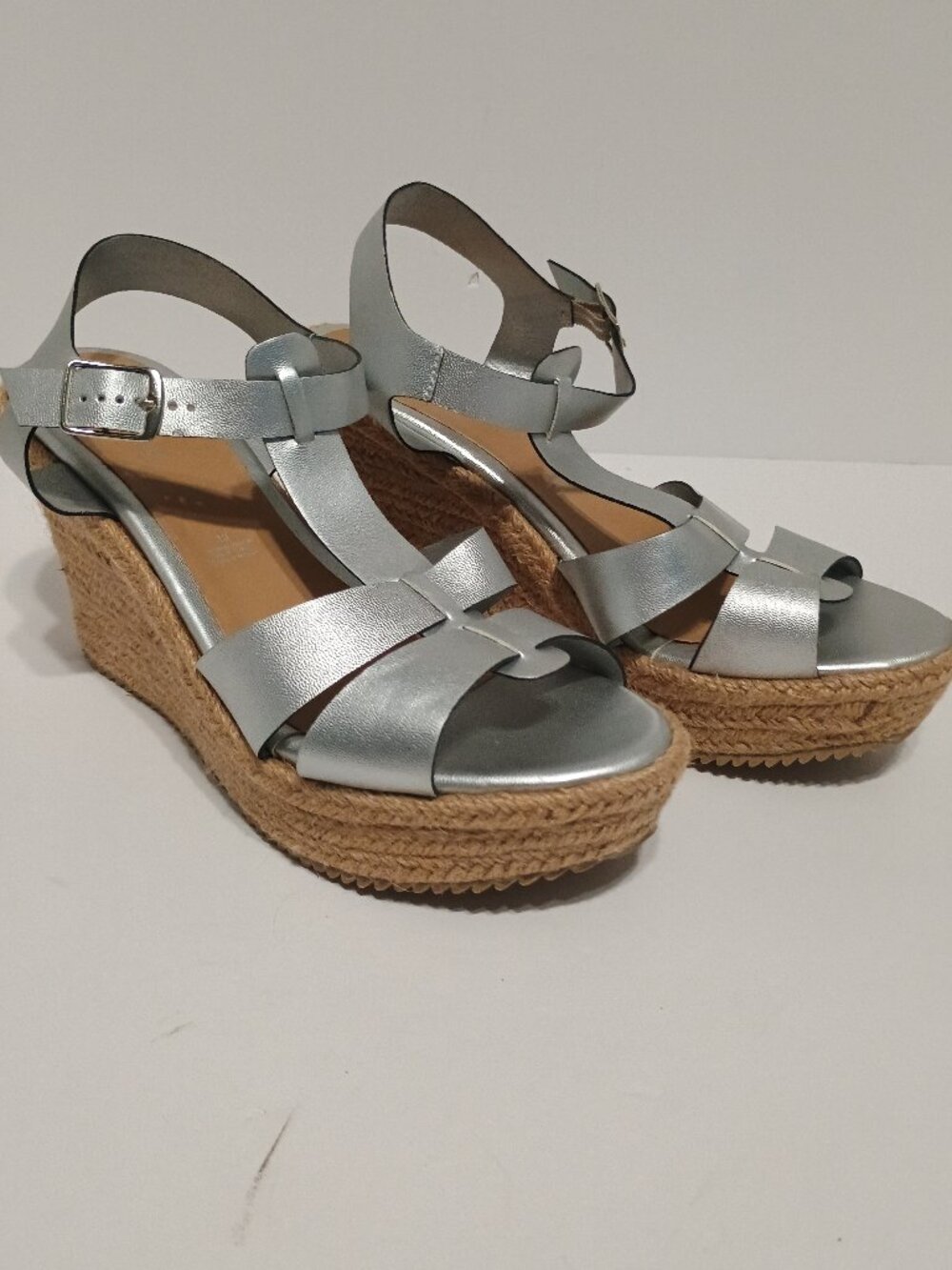 David Isaac Women’s 10 Silver Metallic Espadrille Platform Wedge Sandals